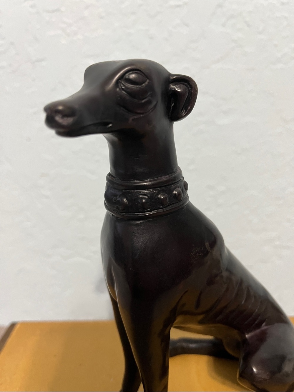 Whippet dog figurine crafted from resin and features a dark bronze finish. - Picture 5 of 6